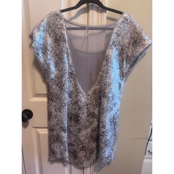 Free People Midnight Dreamer Shattered Glass Mini Dress V-Neck Sheer Back Sz M - Picture 7 of 14